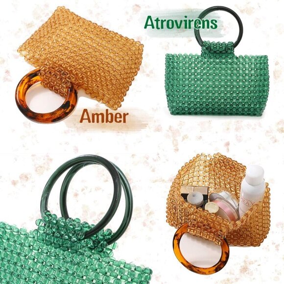 YIFEI Women Colored Transparent Beaded Acrylic Handbag Evening Handmade Bags - Picture 7 of 9